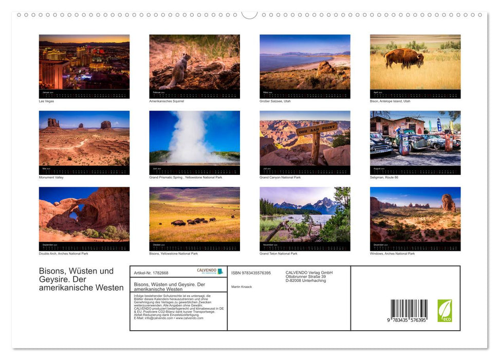 Bisons, Wüsten und Geysire. Der amerikanische Westen (CALVENDO Premium Wandkalender 2025)