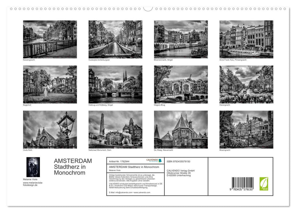 AMSTERDAM Stadtherz in Monochrom (CALVENDO Premium Wandkalender 2025)