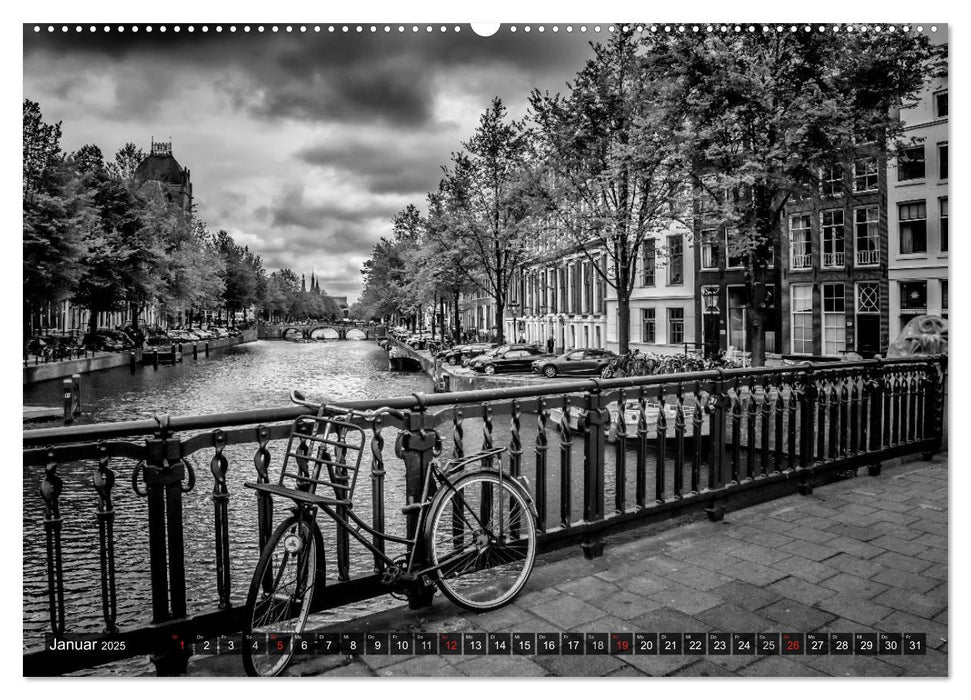 AMSTERDAM Stadtherz in Monochrom (CALVENDO Premium Wandkalender 2025)