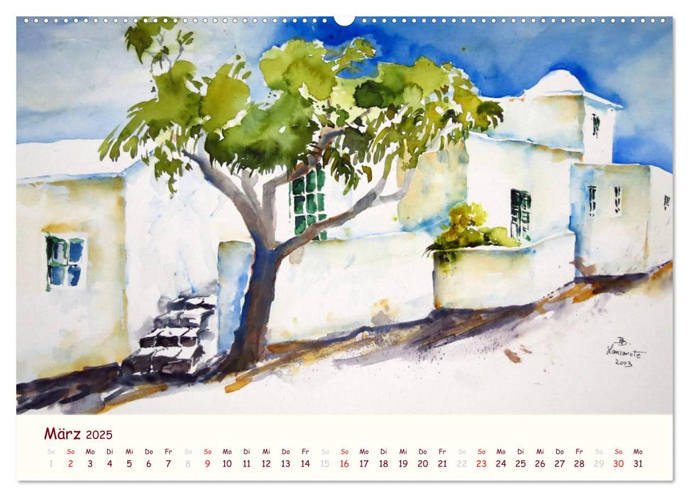 Lanzarote und Teneriffa - Aquarelle (CALVENDO Premium Wandkalender 2025)