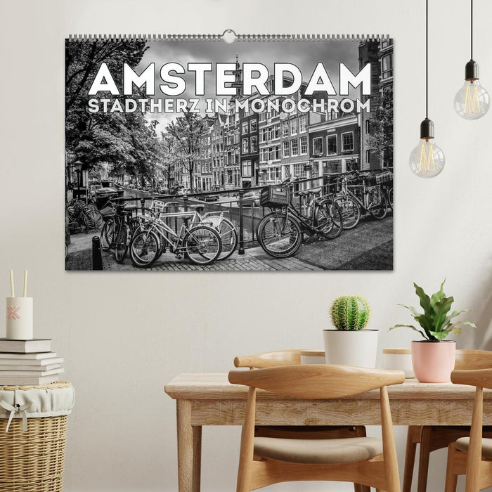 AMSTERDAM Stadtherz in Monochrom (CALVENDO Wandkalender 2025)