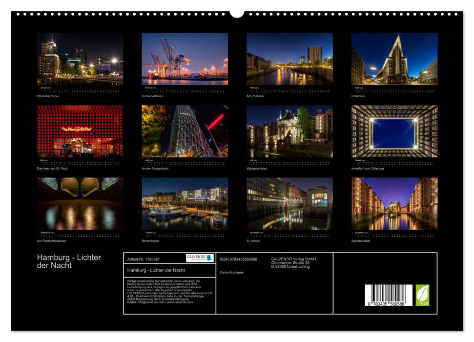 Hamburg - Lichter der Nacht (CALVENDO Premium Wandkalender 2025)