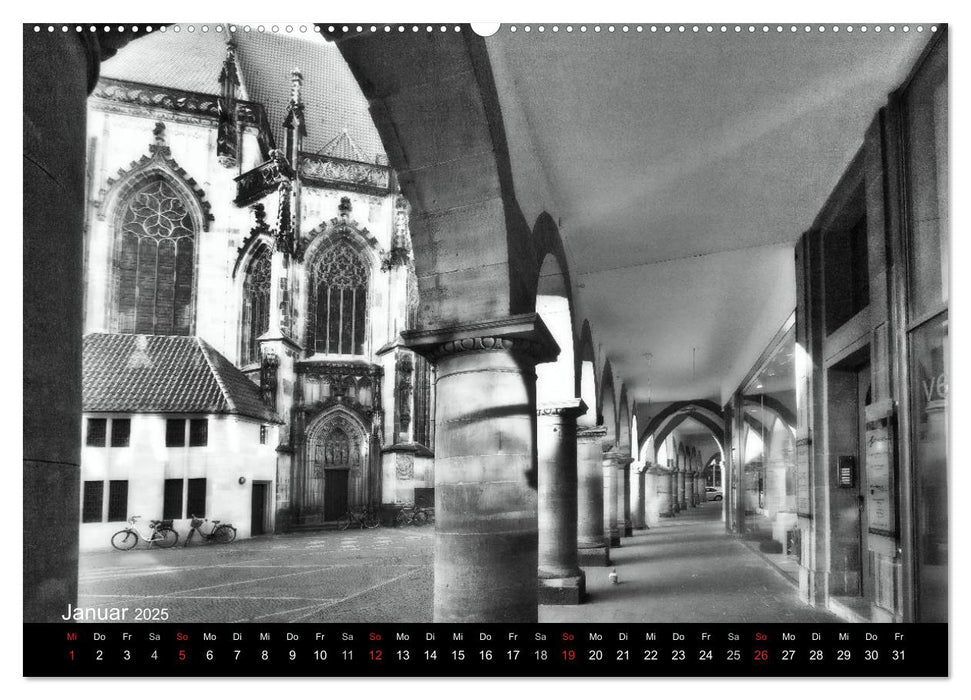 Münster in schwarz-weiß gesehen (CALVENDO Premium Wandkalender 2025)