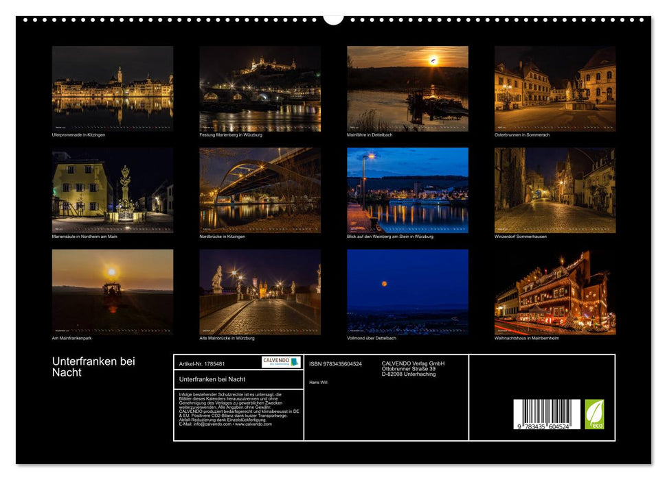 Unterfranken bei Nacht (CALVENDO Premium Wandkalender 2025)