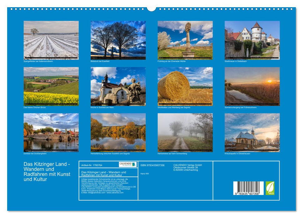 Das Kitzinger Land - Wandern und Radfahren mit Kunst und Kultur (CALVENDO Premium Wandkalender 2025)