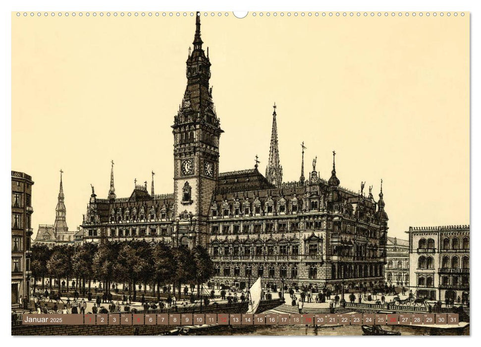Hamburg: Die Hafenstadt auf historischen Stichen (CALVENDO Wandkalender 2025)
