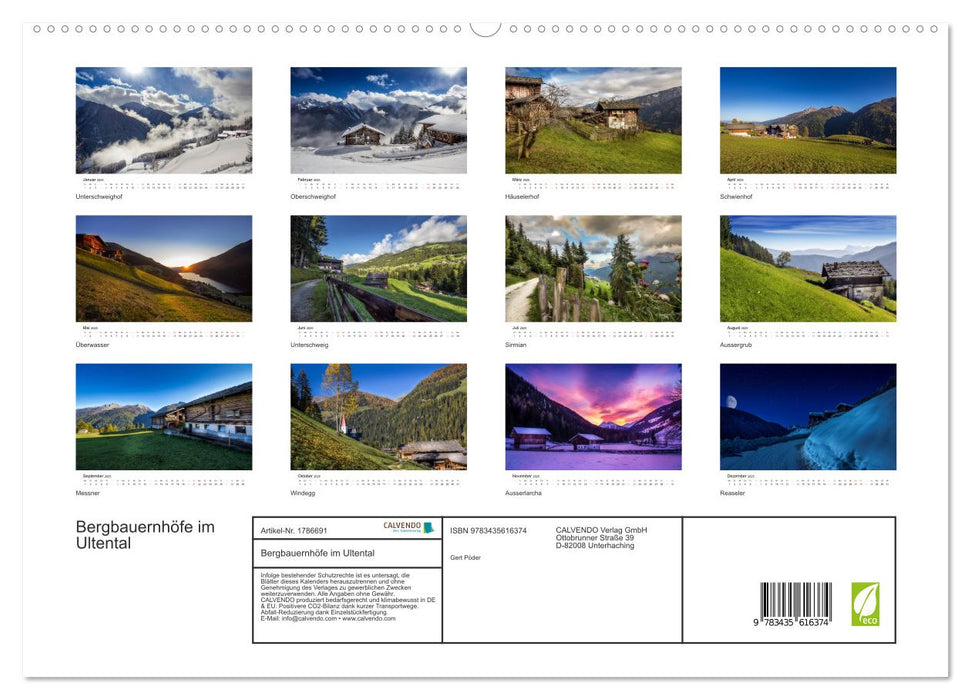 Bergbauernhöfe im Ultental (CALVENDO Premium Wandkalender 2025)