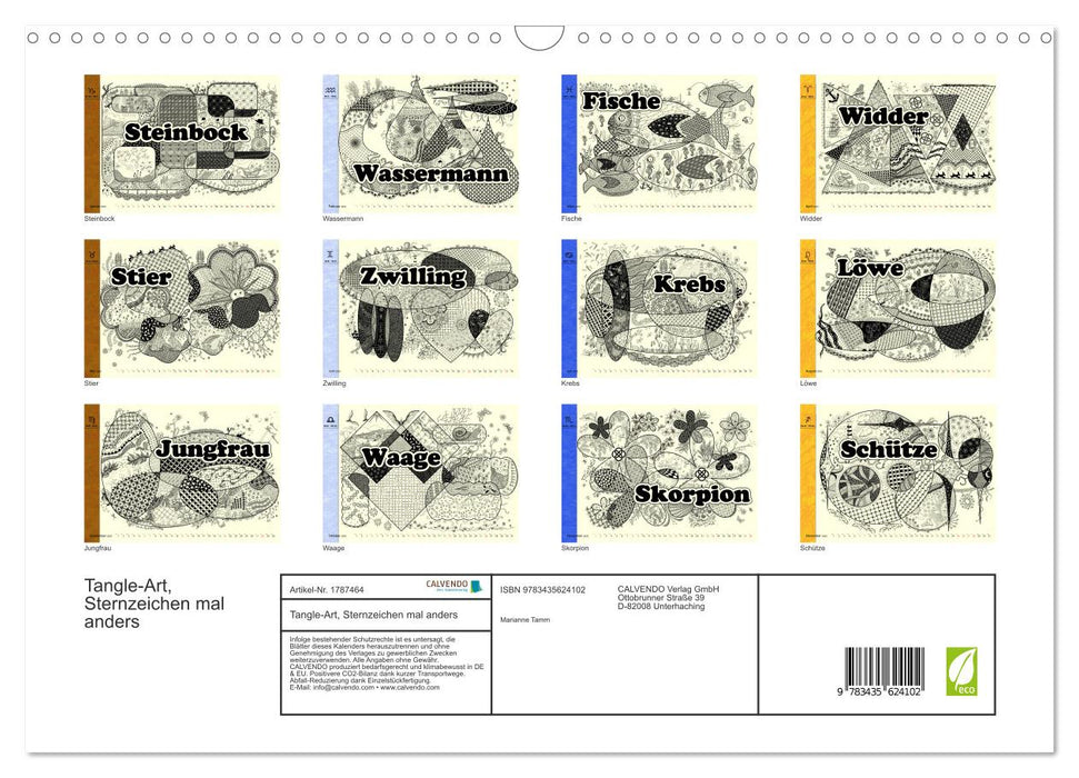 Tangle-Art, Sternzeichen mal anders (CALVENDO Wandkalender 2025)