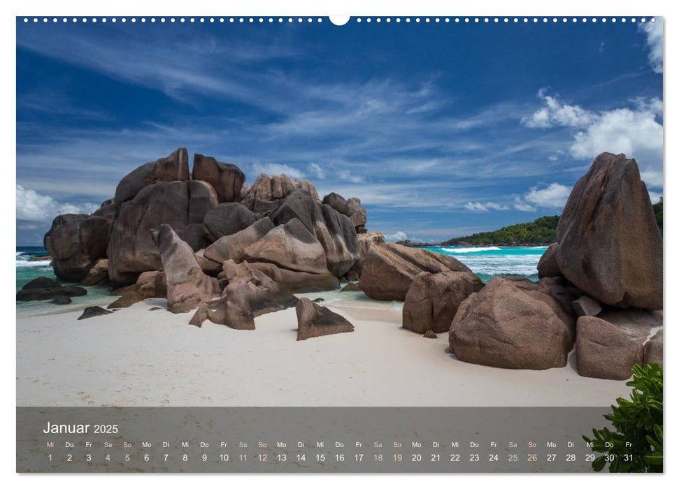 Paradiesstrände der Seychellen (CALVENDO Premium Wandkalender 2025)