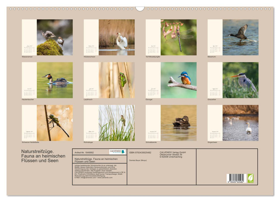 Naturstreifzüge. Fauna an heimischen Flüssen und Seen (CALVENDO Wandkalender 2025)