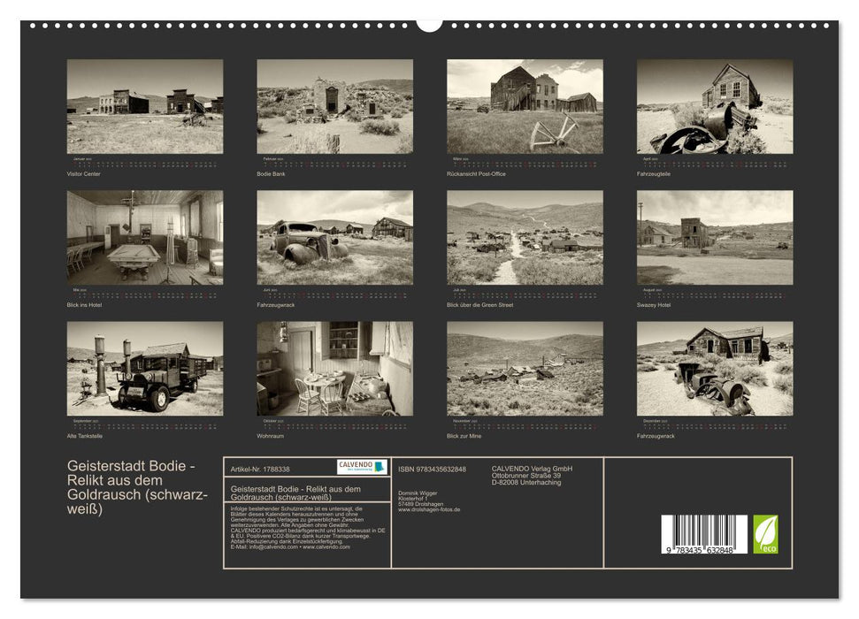 Geisterstadt Bodie - Relikt aus dem Goldrausch (schwarz-weiß) (CALVENDO Premium Wandkalender 2025)