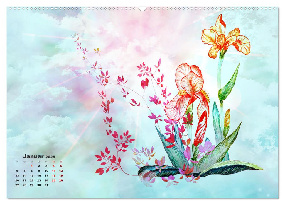 Irisblüten Zeichnungen (CALVENDO Premium Wandkalender 2025)