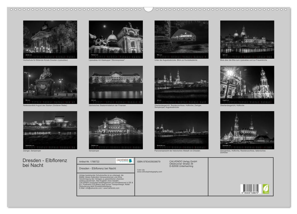 Dresden - Elbflorenz bei Nacht (CALVENDO Wandkalender 2025)