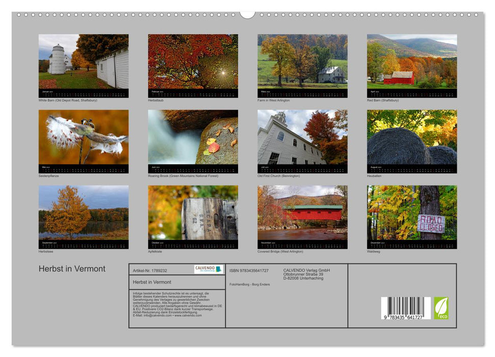 Herbst in Vermont (CALVENDO Premium Wandkalender 2025)