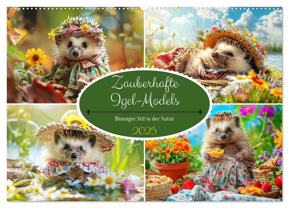 Zauberhafte Igel-Models. Blumiger Stil in der Natur (CALVENDO Wandkalender 2025)