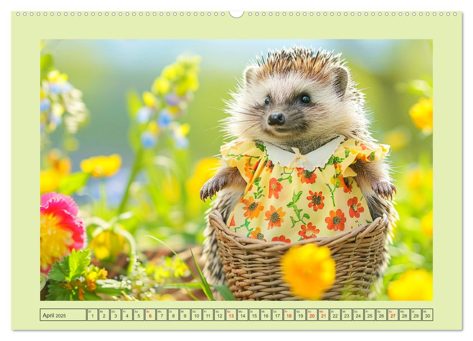 Zauberhafte Igel-Models. Blumiger Stil in der Natur (CALVENDO Premium Wandkalender 2025)