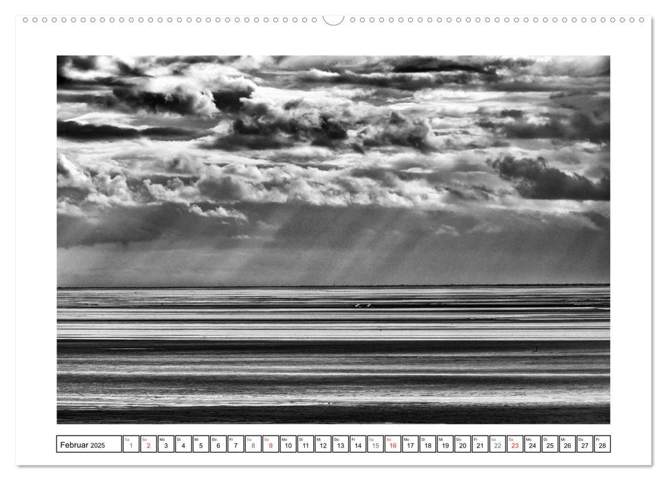 Am Strand von St. Peter-Ording SCHWARZ-WEISS (CALVENDO Wandkalender 2025)