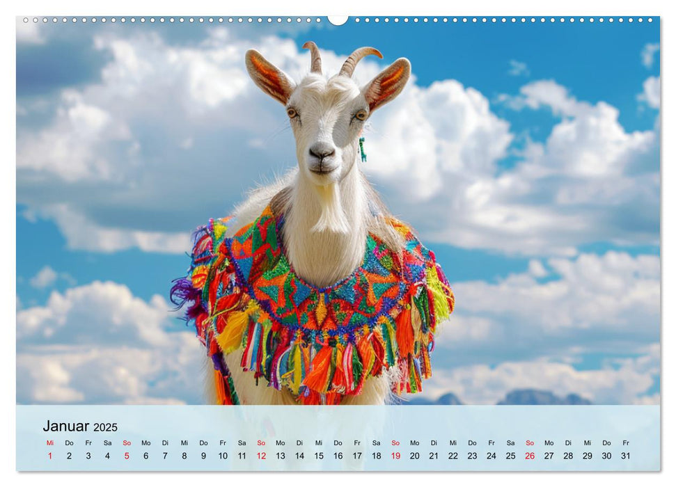 Ziegen im Modezauber. Ein alpiner Fashion-Marathon (CALVENDO Wandkalender 2025)