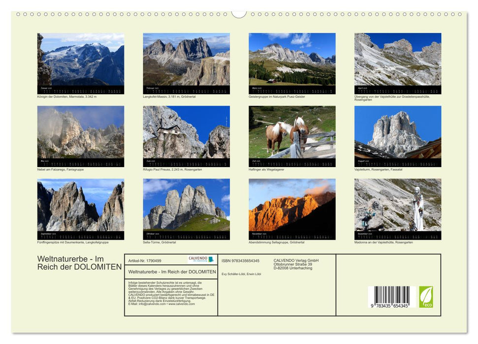 Weltnaturerbe - Im Reich der DOLOMITEN (CALVENDO Premium Wandkalender 2025)