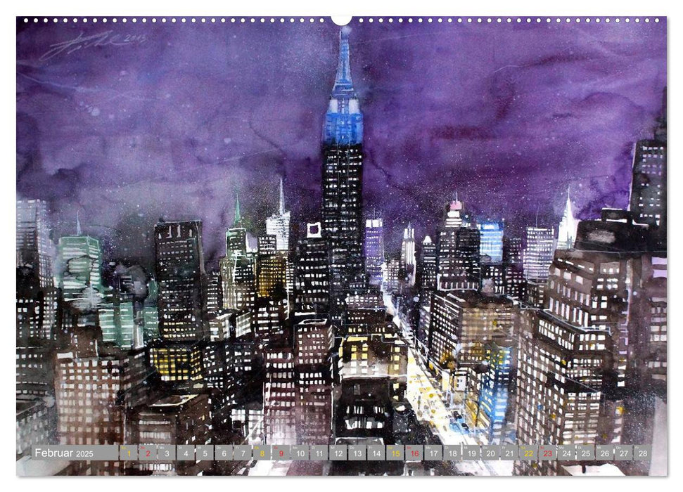 New York Watercolor Citylights (CALVENDO Premium Wandkalender 2025)