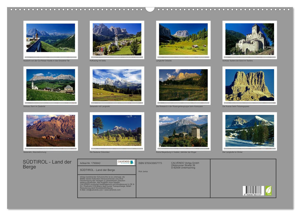 SÜDTIROL - Land der Berge (CALVENDO Wandkalender 2025)