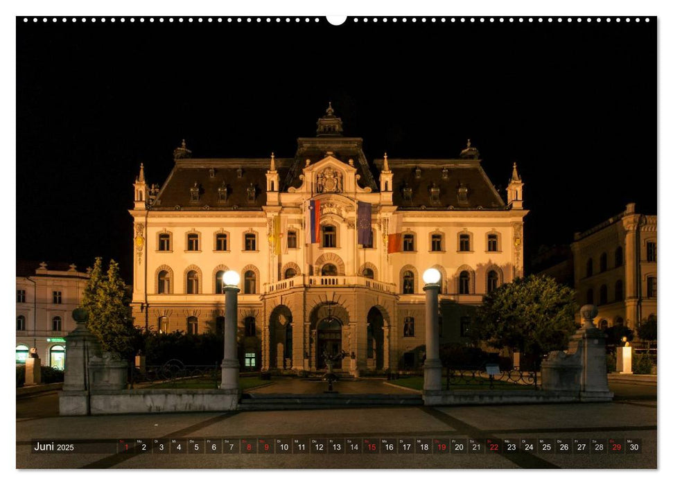 Ljubljana - Ein nächtlicher Stadtspaziergang (CALVENDO Premium Wandkalender 2025)