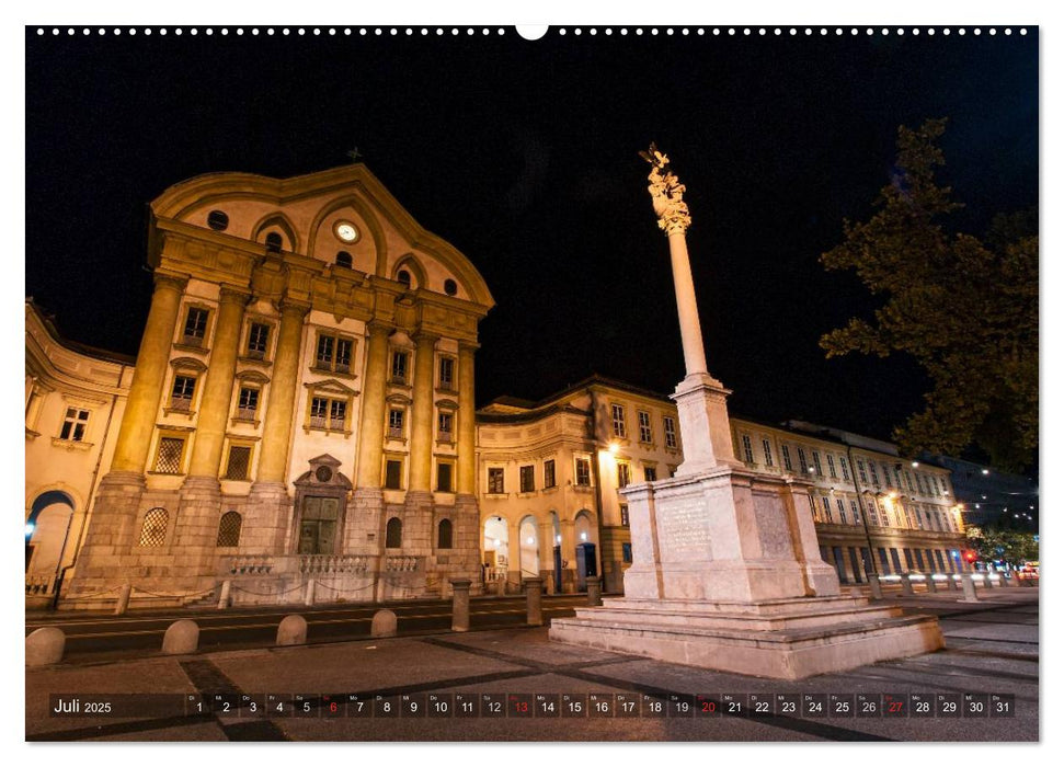 Ljubljana - Ein nächtlicher Stadtspaziergang (CALVENDO Premium Wandkalender 2025)