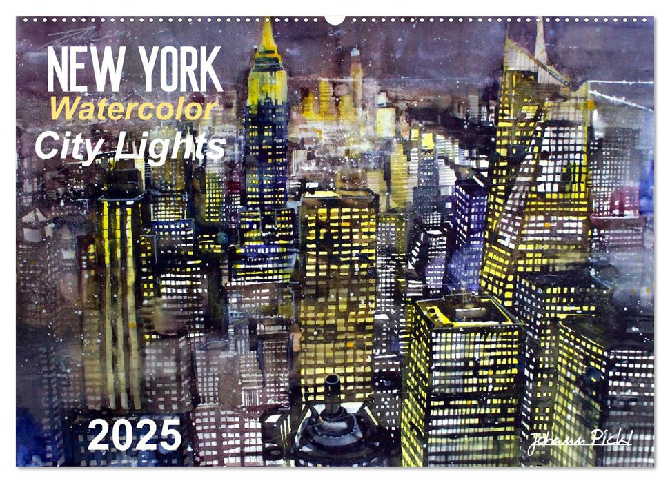 New York Watercolor Citylights (CALVENDO Wandkalender 2025)