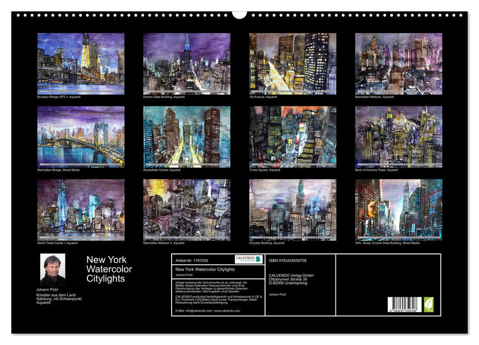 New York Watercolor Citylights (CALVENDO Wandkalender 2025)