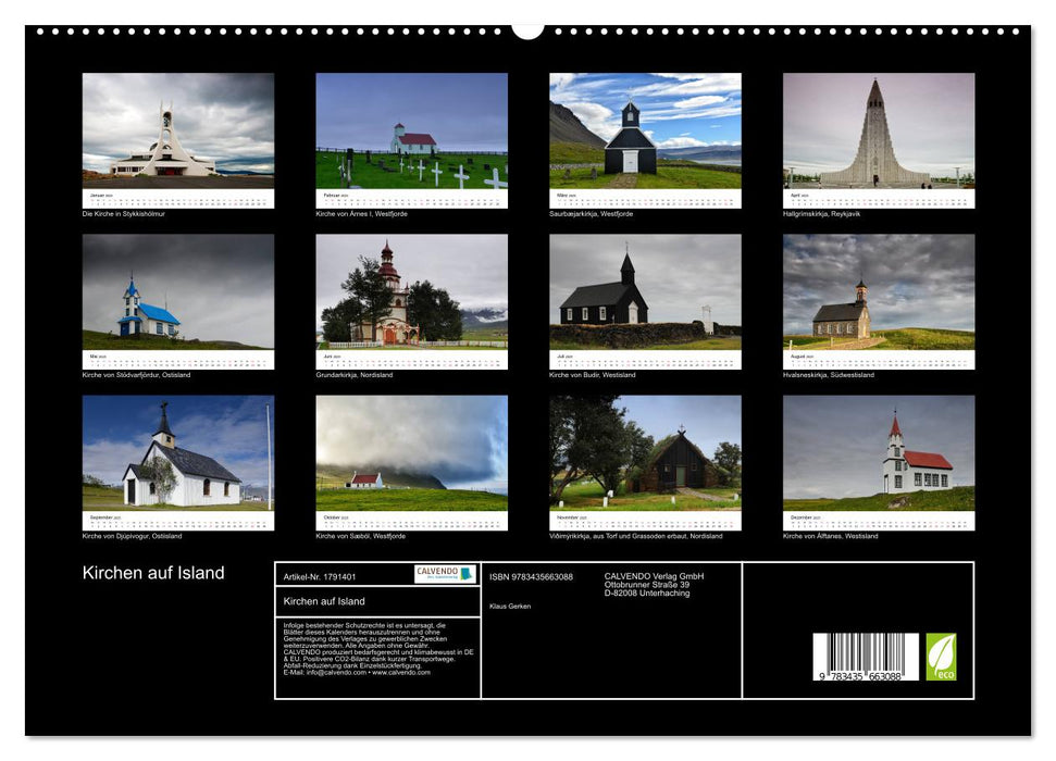 Kirchen auf Island (CALVENDO Premium Wandkalender 2025)