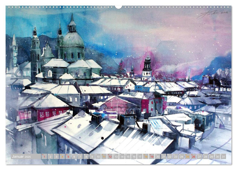 Aquarelle aus der Mozartstadt Salzburg (CALVENDO Premium Wandkalender 2025)