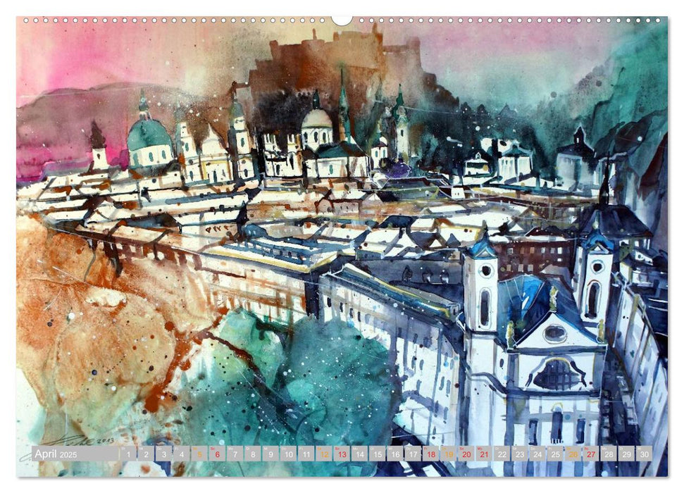 Aquarelle aus der Mozartstadt Salzburg (CALVENDO Premium Wandkalender 2025)