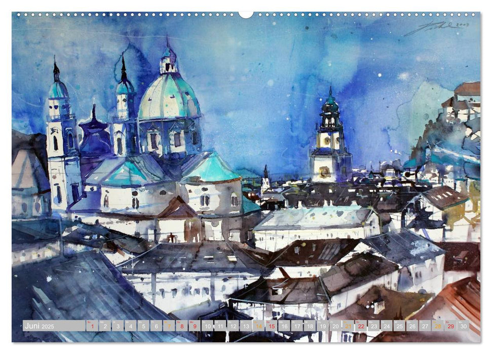 Aquarelle aus der Mozartstadt Salzburg (CALVENDO Premium Wandkalender 2025)