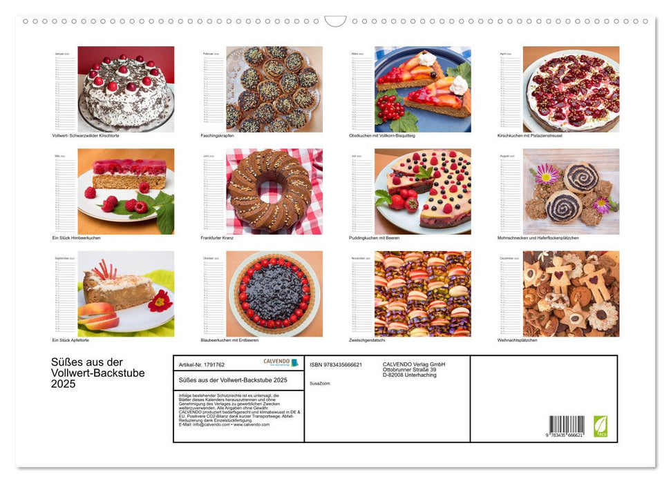 Süßes aus der Vollwert-Backstube 2025 (CALVENDO Wandkalender 2025)