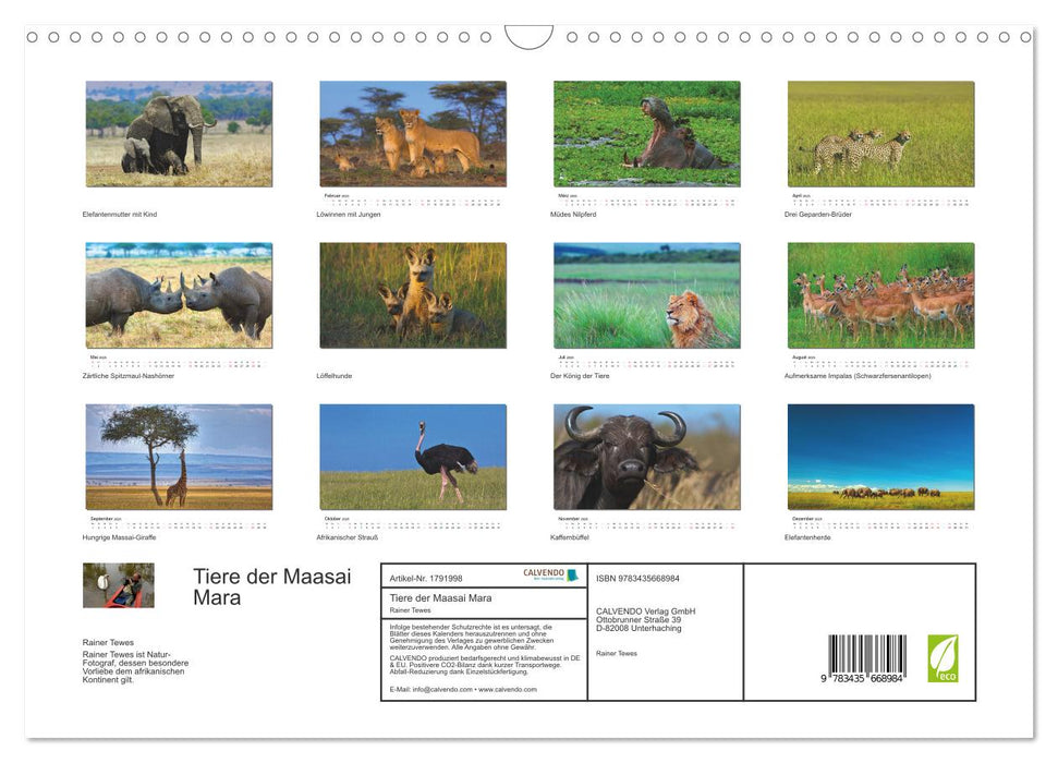 Tiere der Maasai Mara (CALVENDO Wandkalender 2025)