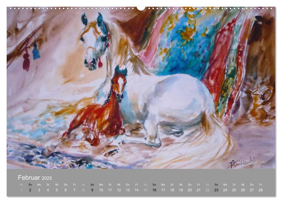 Mit Pferden durch die Jahreszeiten - Pferdebilder in Öl und Aquarell (CALVENDO Premium Wandkalender 2025)