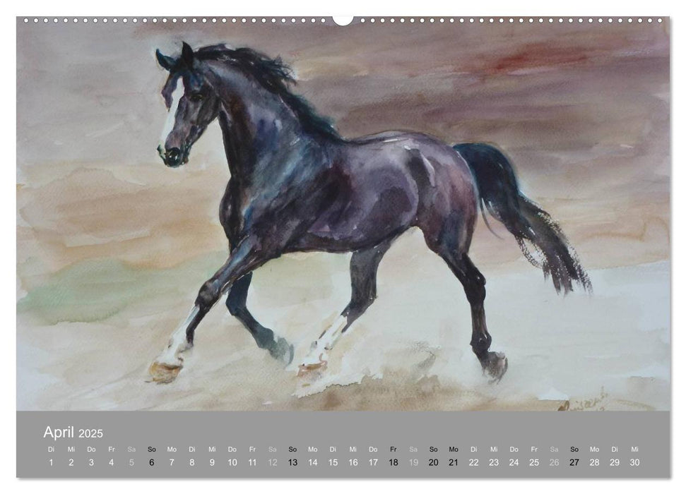 Mit Pferden durch die Jahreszeiten - Pferdebilder in Öl und Aquarell (CALVENDO Premium Wandkalender 2025)