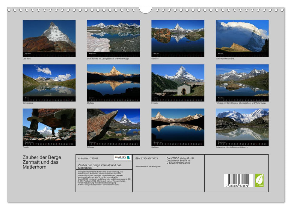 Zauber der Berge Zermatt und das Matterhorn (CALVENDO Wandkalender 2025)