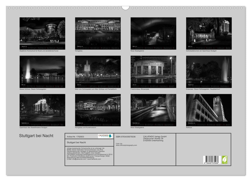 Stuttgart bei Nacht (CALVENDO Wandkalender 2025)