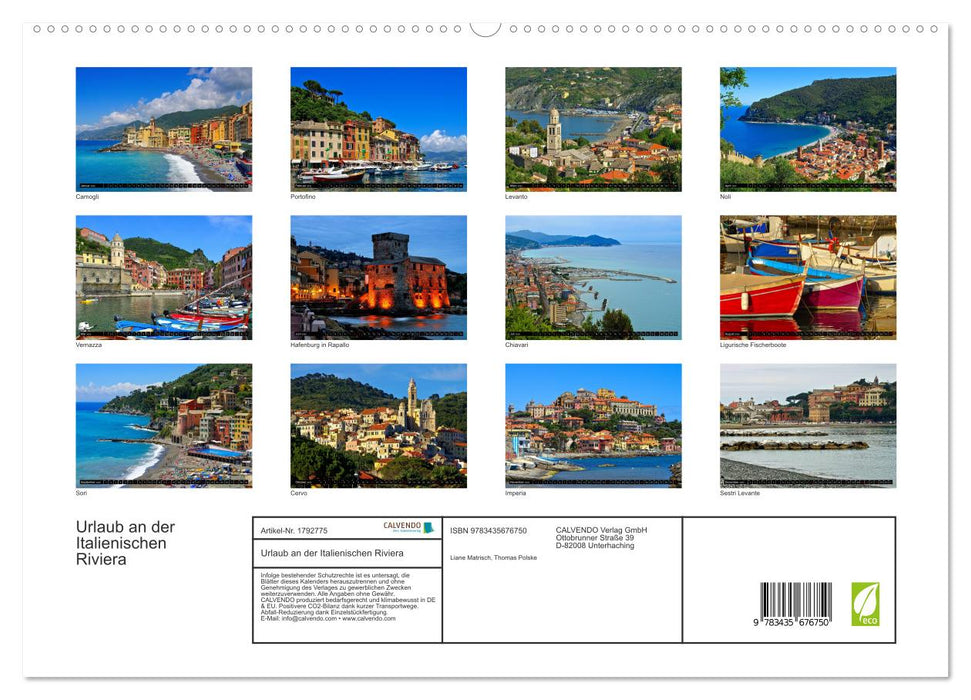 Urlaub an der Italienischen Riviera (CALVENDO Premium Wandkalender 2025)