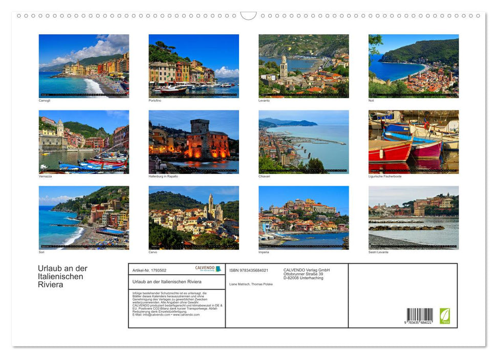 Urlaub an der Italienischen Riviera (CALVENDO Wandkalender 2025)