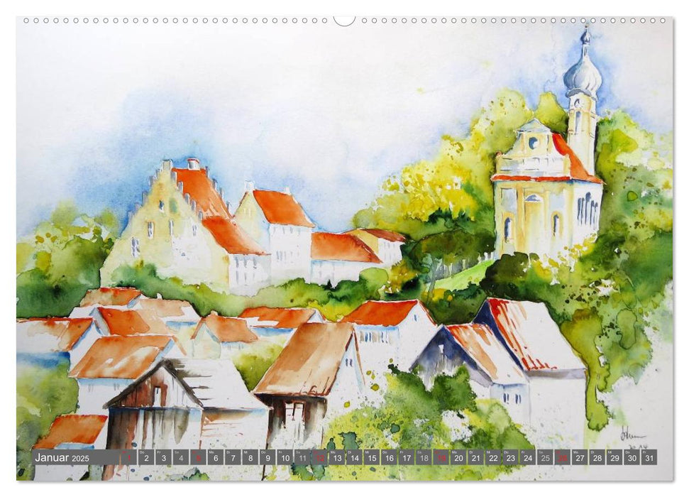 Murnau und das Blaue Land - Aquarelle und Fotografien (CALVENDO Premium Wandkalender 2025)