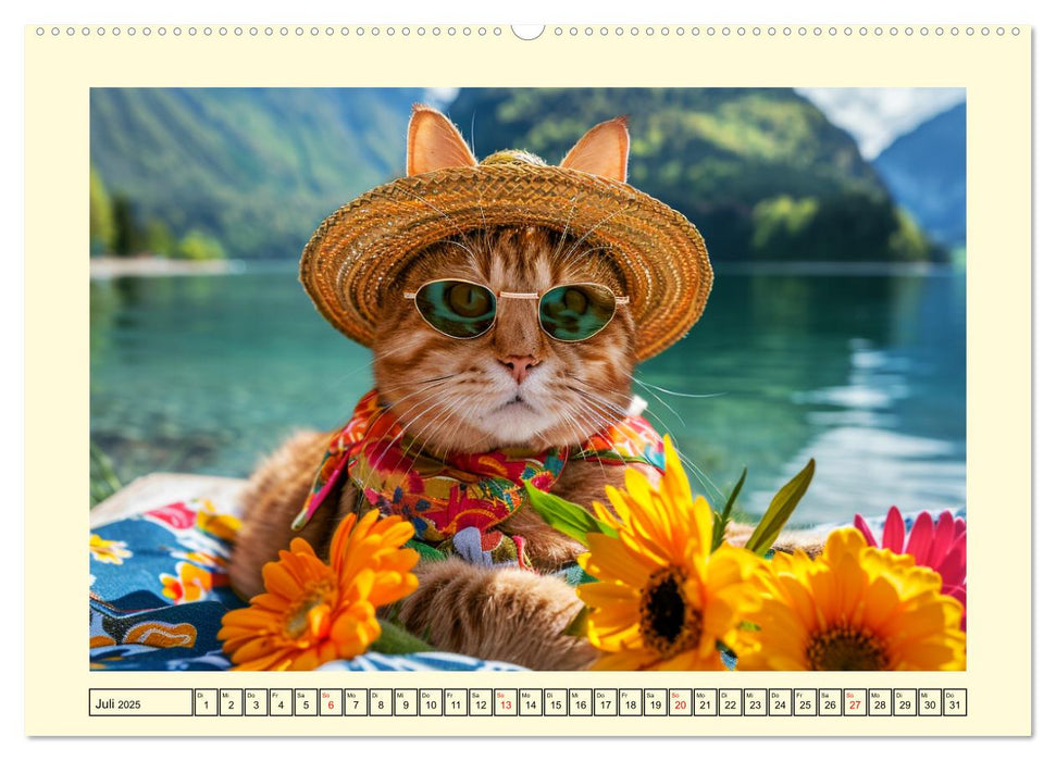 Katzen-Divas beim alpinen Fotoshoot. Extravagante Katzenmode (CALVENDO Premium Wandkalender 2025)