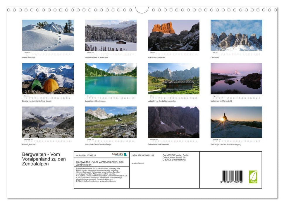 Bergwelten - Vom Voralpenland zu den Zentralalpen (CALVENDO Wandkalender 2025)