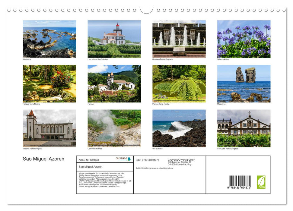 Sao Miguel Azoren (CALVENDO Wandkalender 2025)