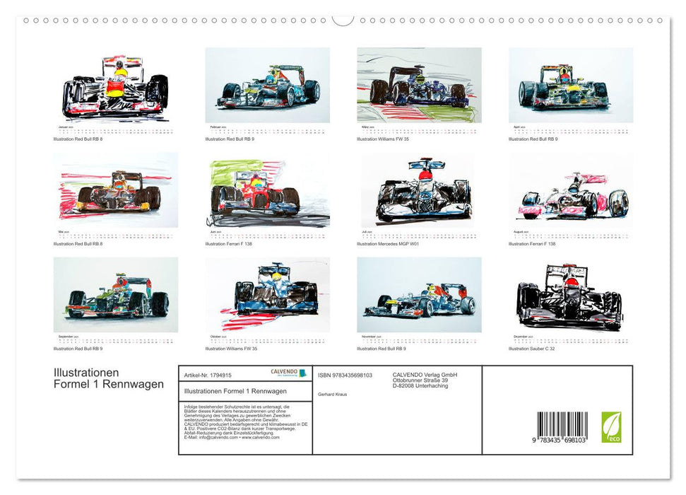 Illustrationen Formel 1 Rennwagen (CALVENDO Premium Wandkalender 2025)