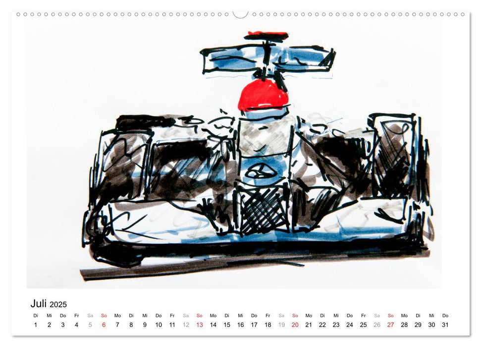 Illustrationen Formel 1 Rennwagen (CALVENDO Premium Wandkalender 2025)