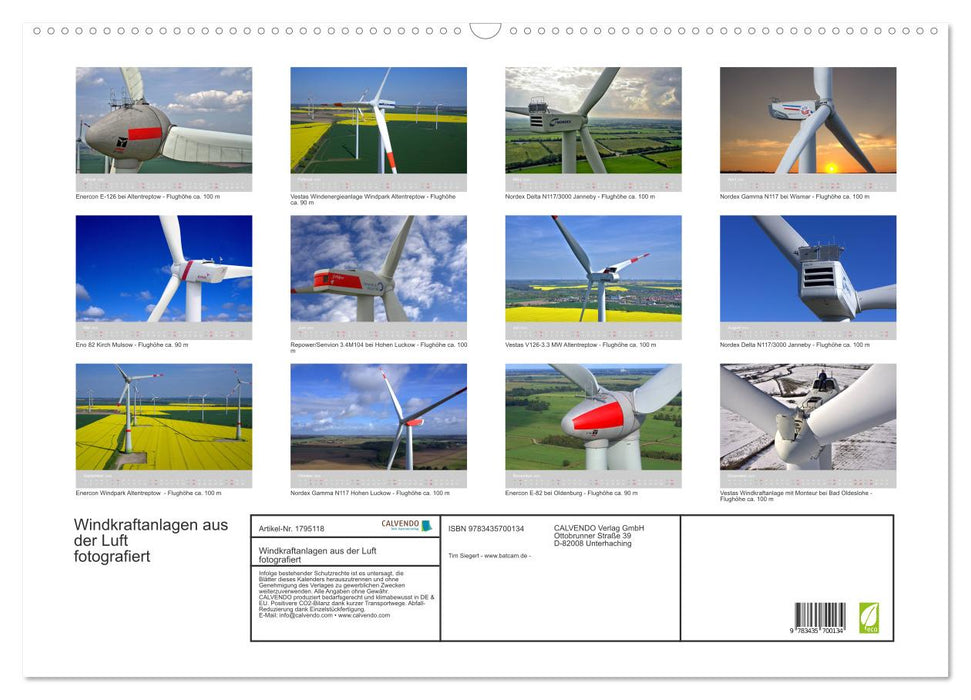 Windkraftanlagen aus der Luft fotografiert (CALVENDO Wandkalender 2025)