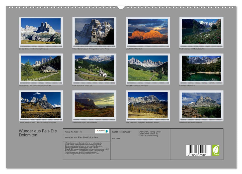 Wunder aus Fels Die Dolomiten (CALVENDO Premium Wandkalender 2025)