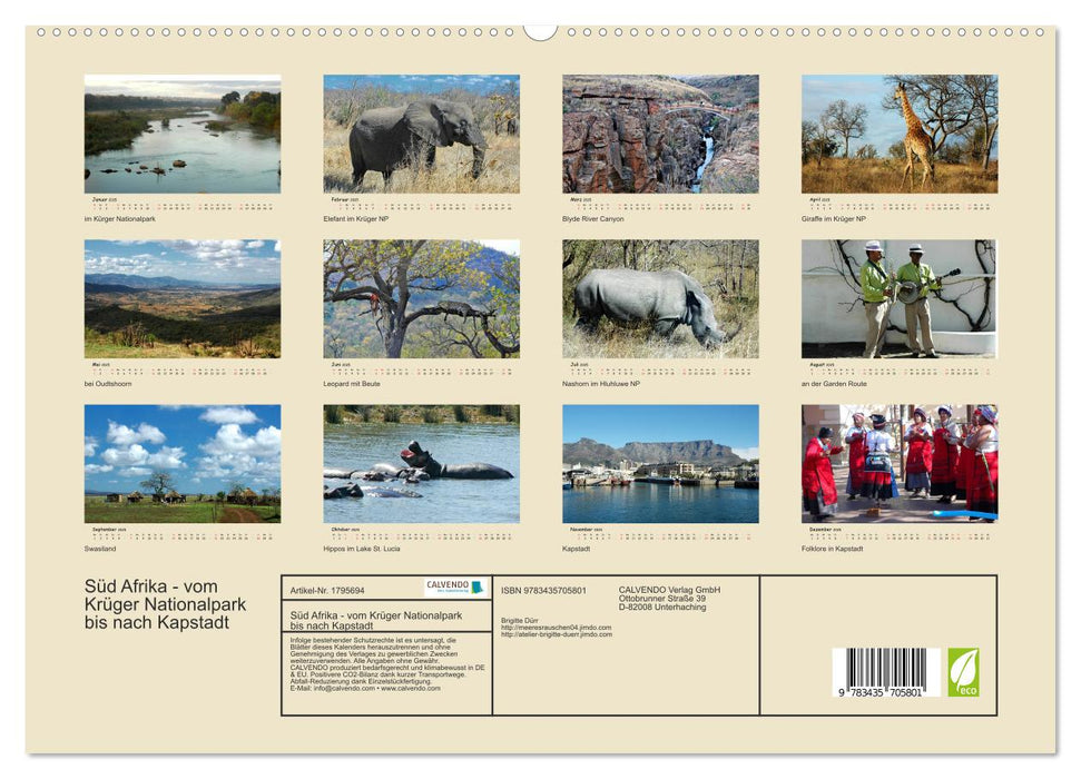 Süd Afrika - vom Krüger Nationalpark bis nach Kapstadt (CALVENDO Premium Wandkalender 2025)